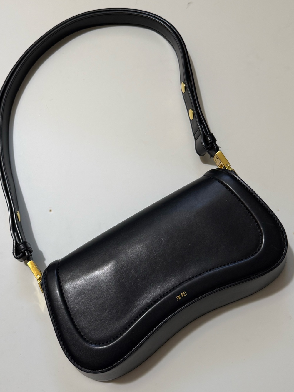 JWPEI Black Shoulder Bag with Gold Hardware